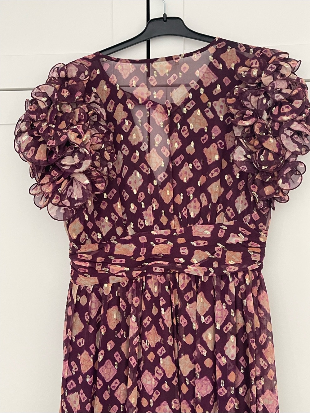 Ulla Johnson Maxi Floral Tiered Ruffle-Sleeve Dress in Plum and Blush - Picture 4 of 8